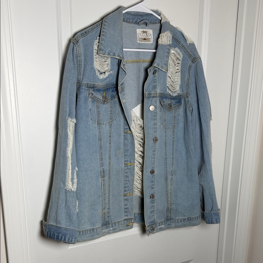 Judith March Light Blue Distressed Jean Jacket